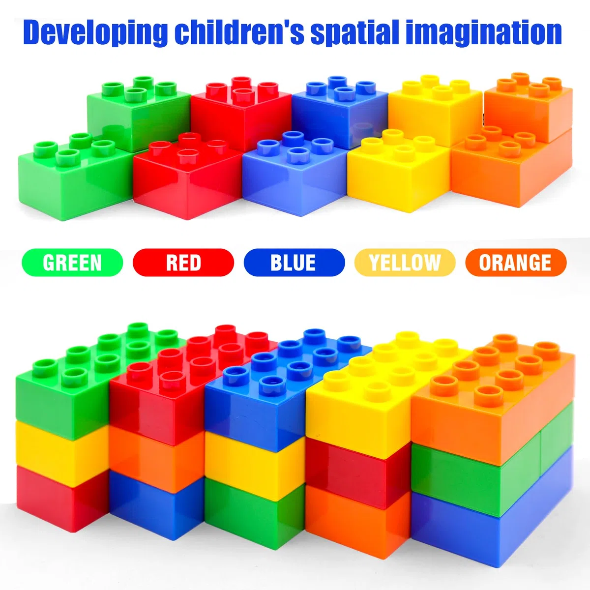 WYSWYG Grande set di mattoncini da costruzione, 25 pietre in 5 colori, compatibile – ideale per bambini dai 3 4 5 6 anni, codice standard, multicolore