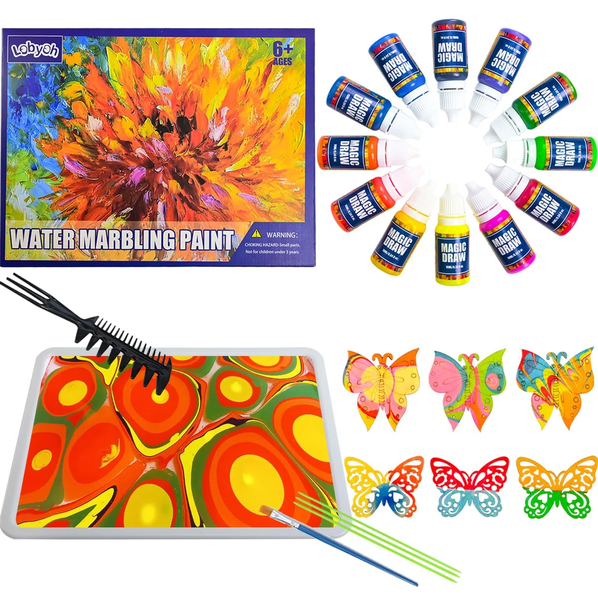 Lobyoh Kit Pittura per Bambini 12 Colori + 6 Farfalle, Regalo Bambina 8 Anni, Kit di Verniciatura ad Acqua, Giochi Creativi Bambina 10 Anni, Idee Regalo per Ragazze e Ragazzi 6-12 Anni