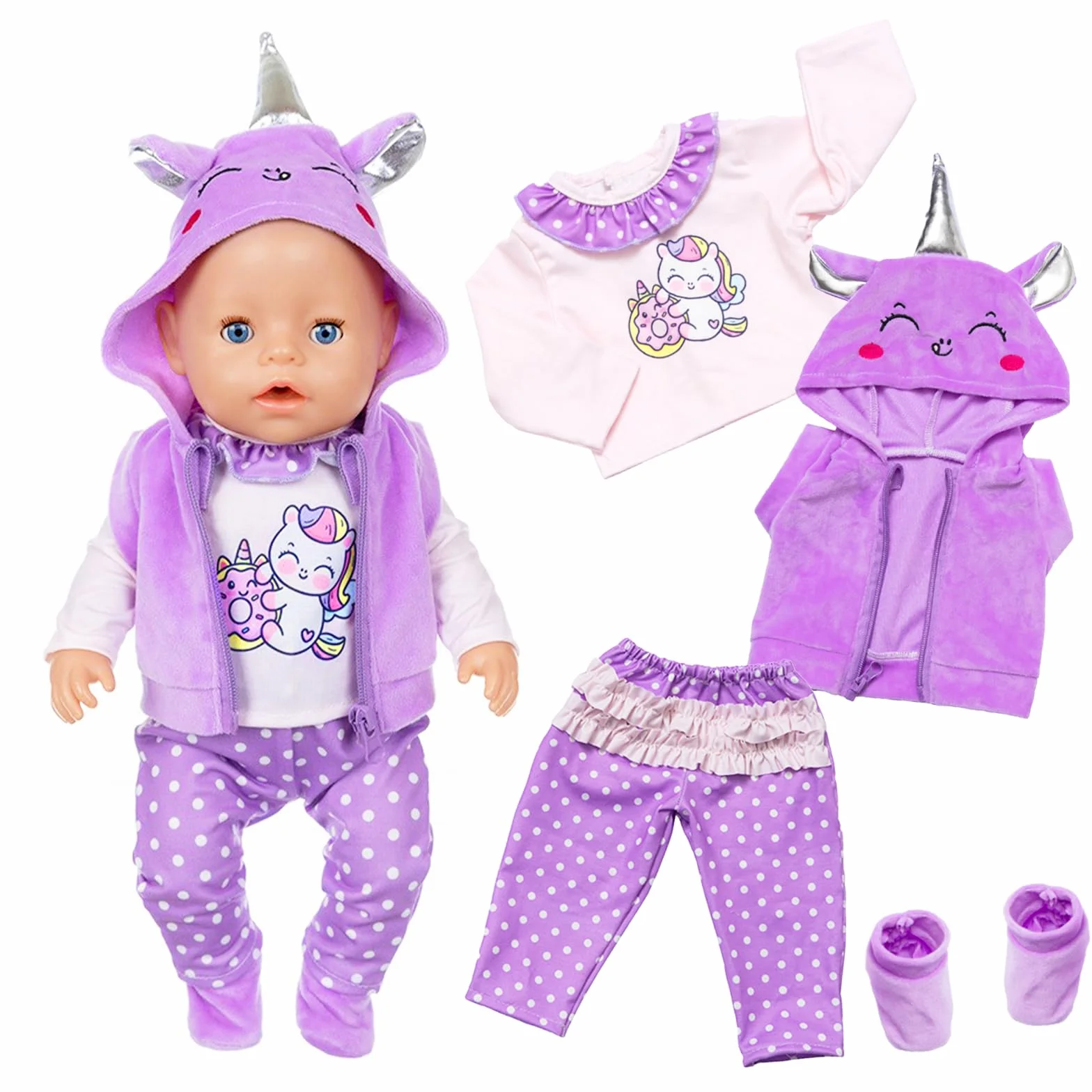 Abbigliamento e outfit per bambole neonate, abbigliamento per bambole pony 36-45 cm con felpa con cappuccio, pantaloni a punta a maniche lunghe, scarpe, set di abbigliamento per bambole, 12-18 pollici