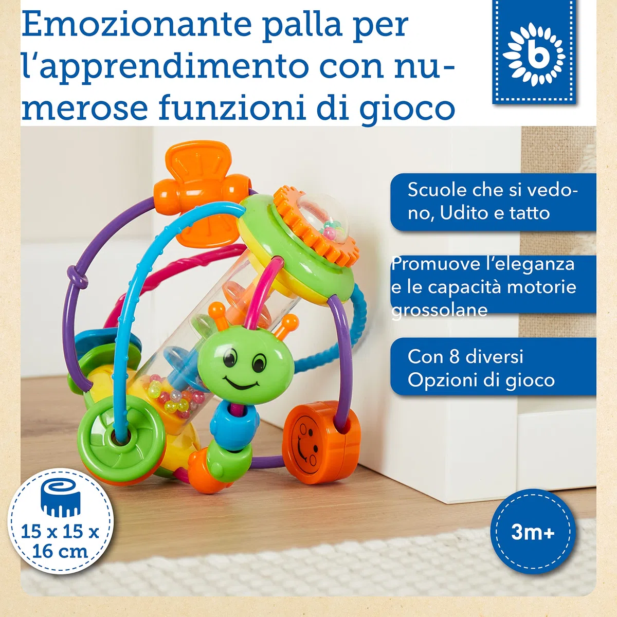 Bieco Palla da moto per bambino a partire dai 6 mesi in su, con sonaglio, giocattolo per attività motorie, palla sensoriale