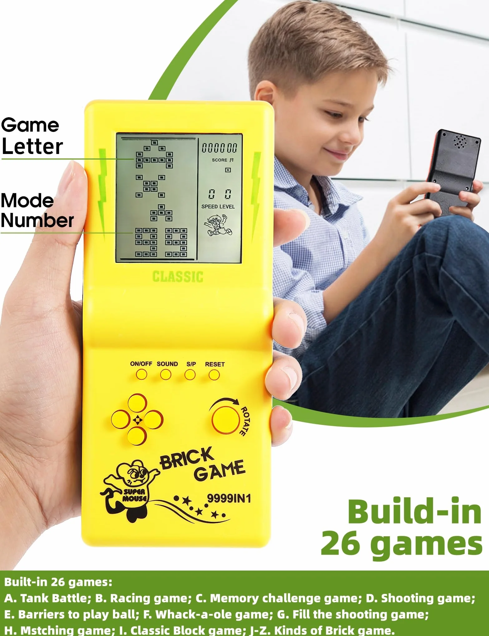 Console di Gioco in Mattoni a Grande Schermo da 3,5 Pollici - Blocchi di Costruzione, Corse, Carri Armati - 26 Giochi Classici Puzzle Nostalgici Integrati (Rosa)