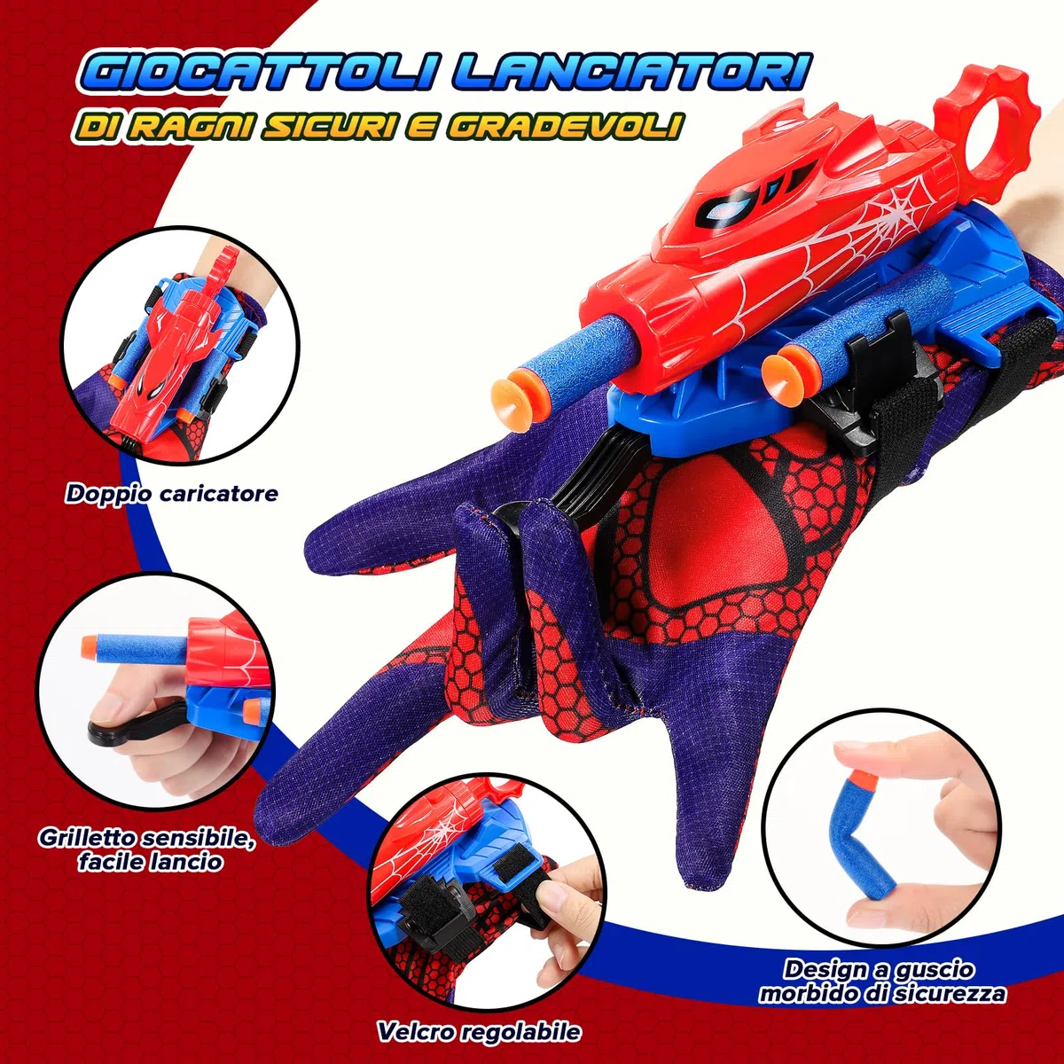 Braxel Giochi Bambini 5-10 Anni, Spara Ragnatele Giocattolo Regalo Bambino 5-10 Anni Maschio Set di 2 Guanti Giochi Bambino 5 6 7 8 9 10 Anni Regali Natale per Bambini