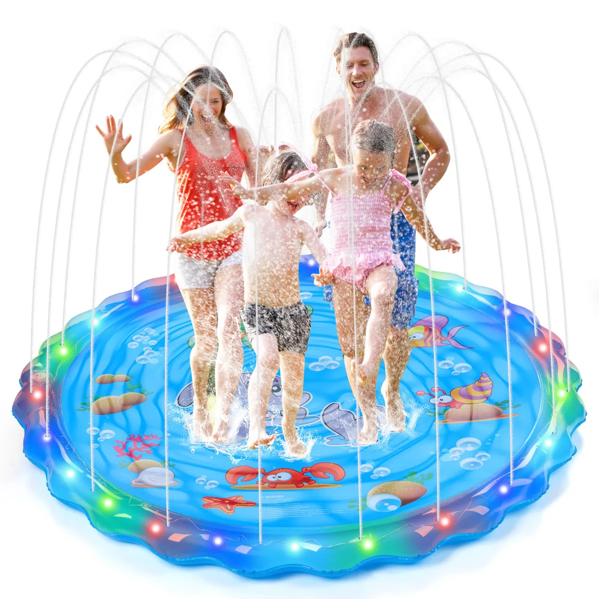 IEEILULU Tappetino Gioco d'Acqua per Bambini, 170cm Splash Pad, Giardino Estivo All'aperto Spray Acqua Giocattoli per Bambini (Blu)