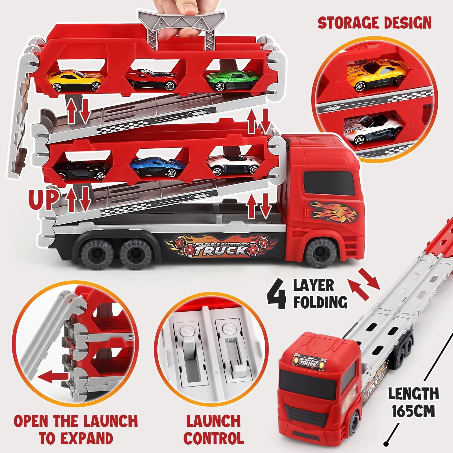 Aoskie Transporter Truck Macchinine Giocattoli per Ragazzi 3 4 5 6 Anni, Camion con 6 Macchinine Tiranti in Lega, Regalo Caldo Auto per Bambini