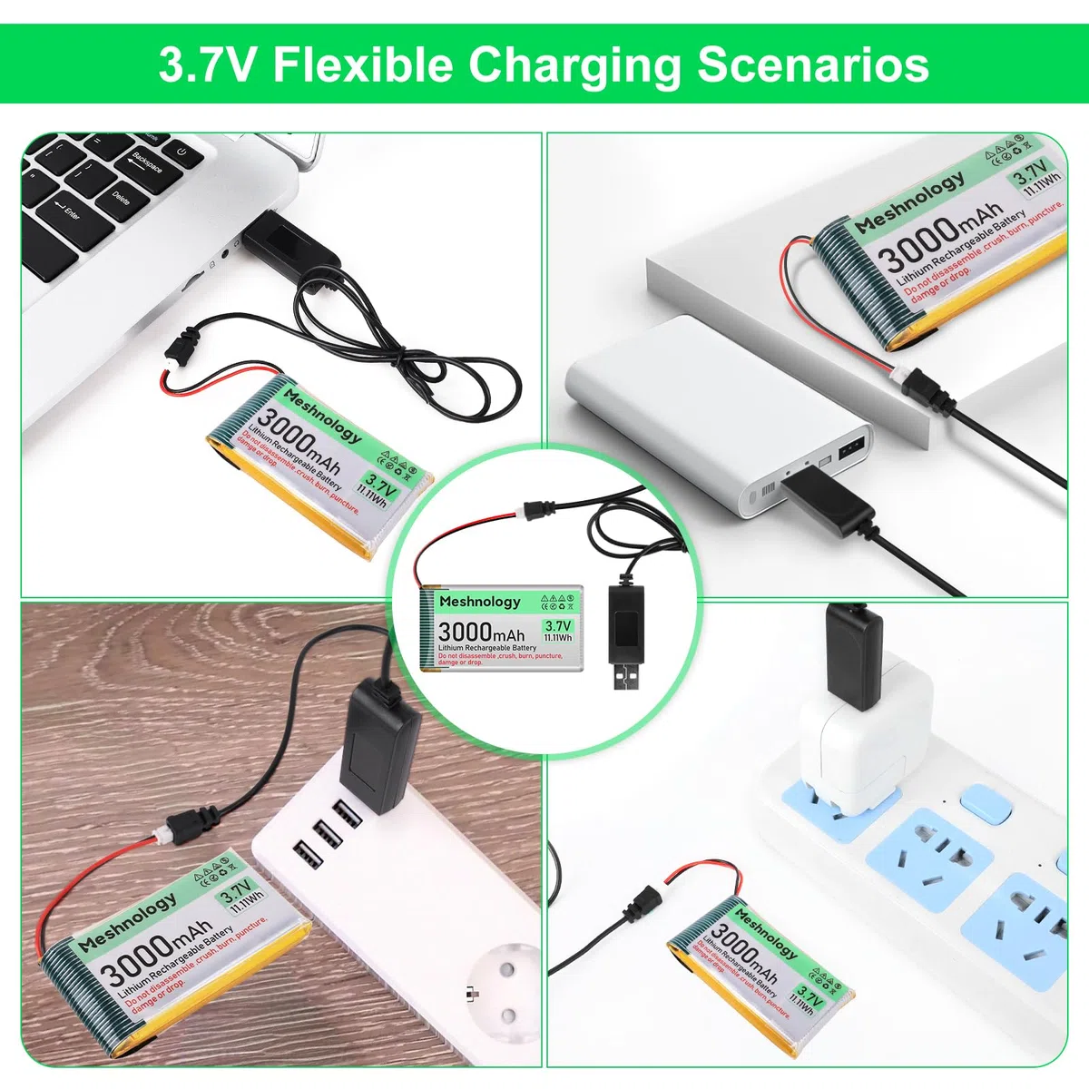 Batteria Li da 3,7 V 3000 mAh con cavo di ricarica USB 103665 1S batteria LiPo con bordo di protezione nastro in gomma isolato e spina micro JST 1.25 per Arduino ESP32 scheda modulo Drone