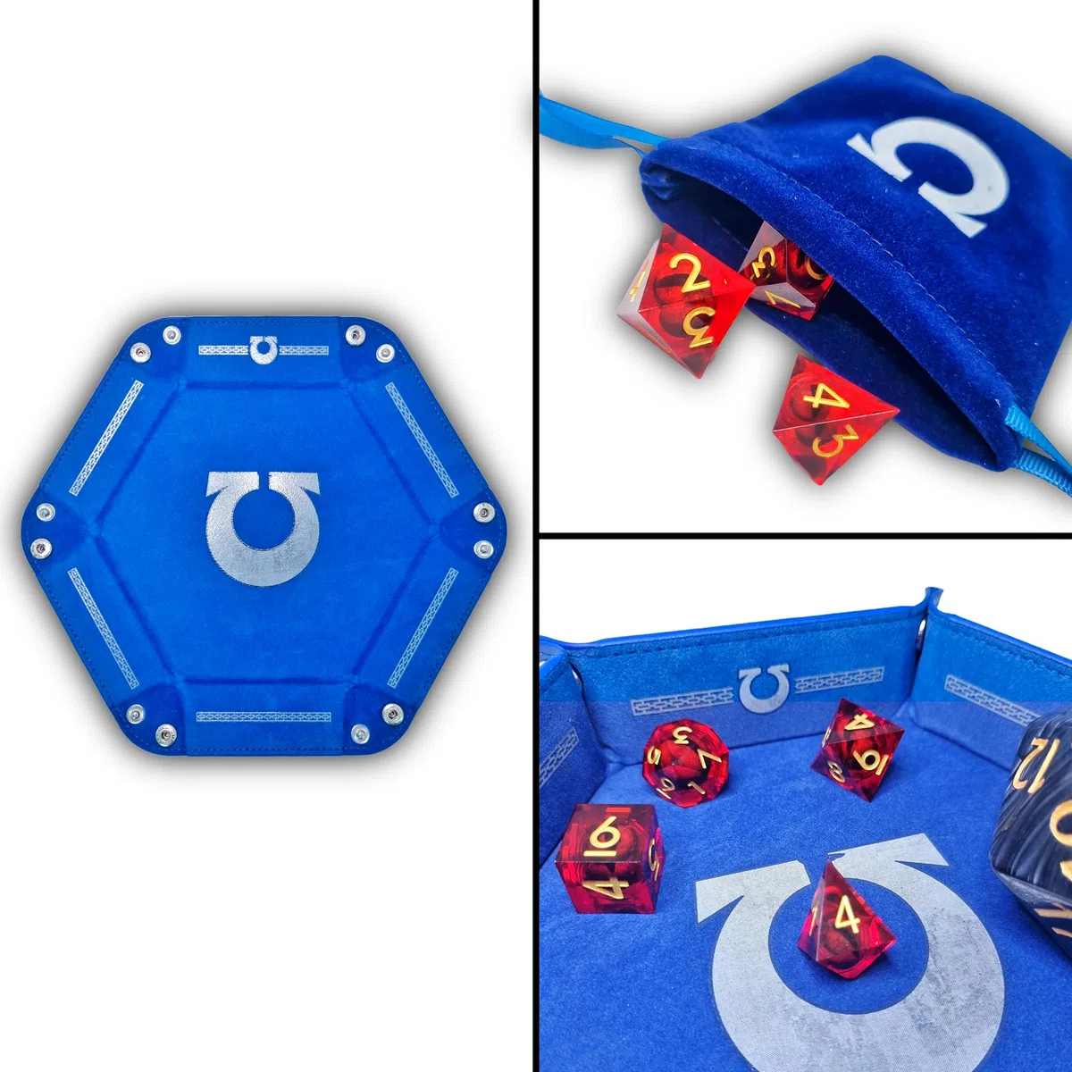 Dungeon Tavola Dadi Space Marines + Borsa Porta Dadi Primaris 40k, Vassoio Dadi Ultramarines 40000, Giochi di Ruolo, Space Marine, Ultramarine.