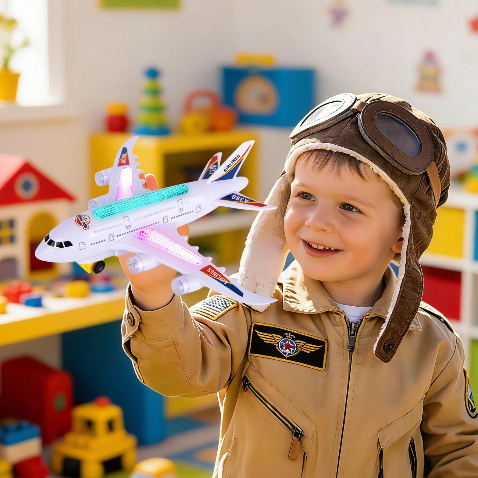 KATELUO Aereo Giocattolo con Luci e Suoni, Aeroplano Giocattolo Bambini, Funzione Bump and Go, Giocattoli Aereo per Ragazzi e Ragazze, Aeroplano di Giocattoli, Regalo di Compleanno per Bambini