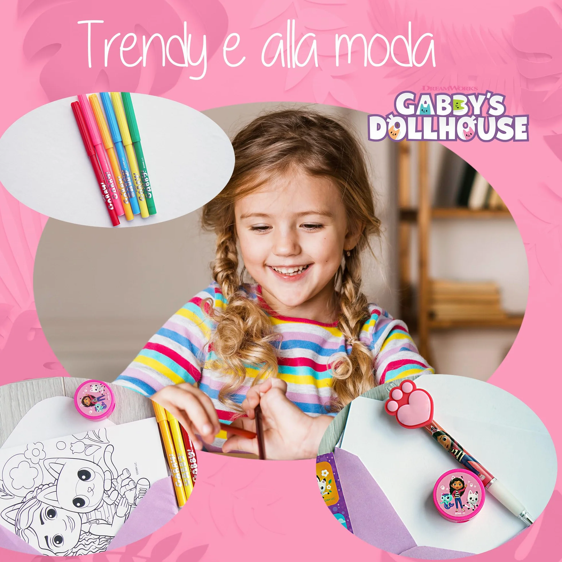 Gabby's Dollhouse - Cancelleria Gabby's Dollhouse - Set Gadget e Oggetti di Gabby con Adesivi, Penne e Pennarelli - Cose di Gabby per Bambini e Fan della Casa delle Bambole