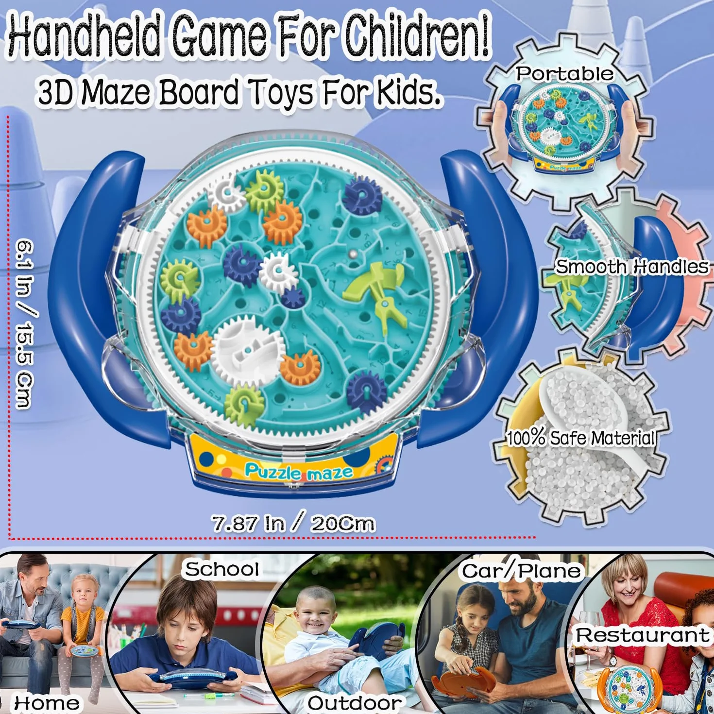 JRD&BS WINL Gioco Di Puzzle Di Labirinto 3D Per Bambini E Adulti Giocattolo Educativo Per Ragazzi E Ragazze Regali Per Bambini Labirinto GravitÀ Labirinto IQ Giocattolo (Blu)