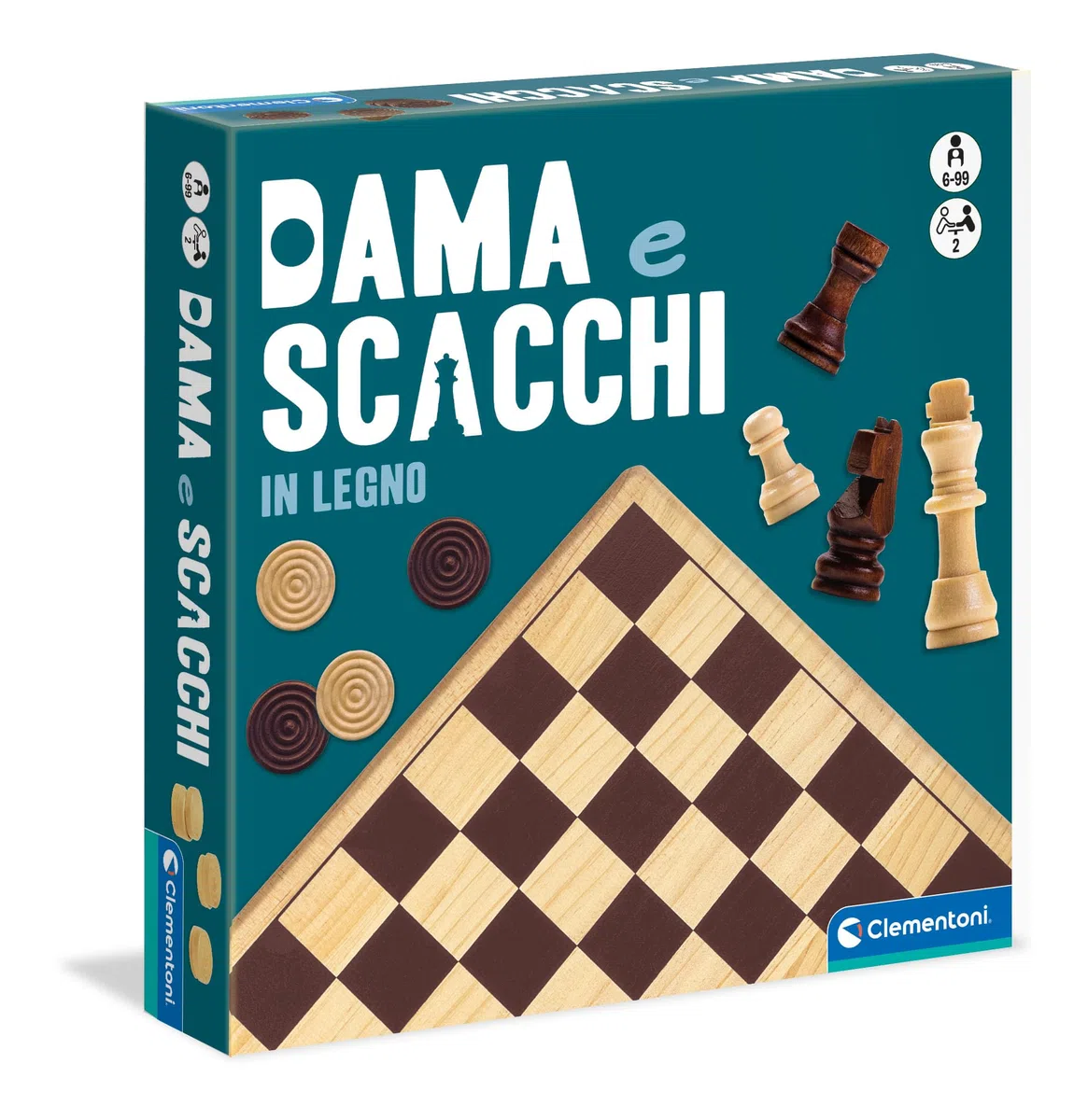 Clementoni - Dama e Scacchi in Legno, Gioco da Tavolo Ragazzi 6+ Anni e Adulti, per 2 Giocatori, Idea Regalo Made in Italy, Lingua Italiana, 16828