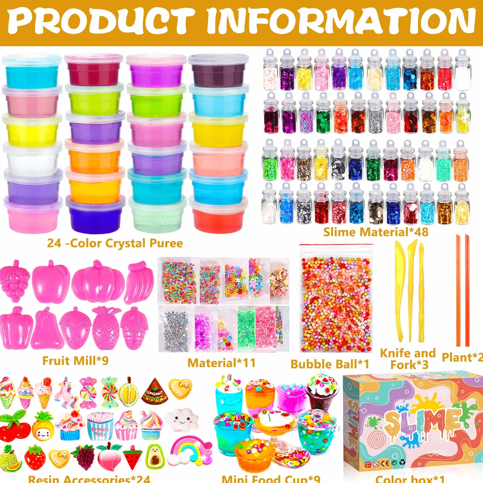 Purpledi p-shuijinni890 - Set di melma fai da te con 24 colori di cristallo e colla glitterata, sottile, per artigianato fai da te e regalo per bambini