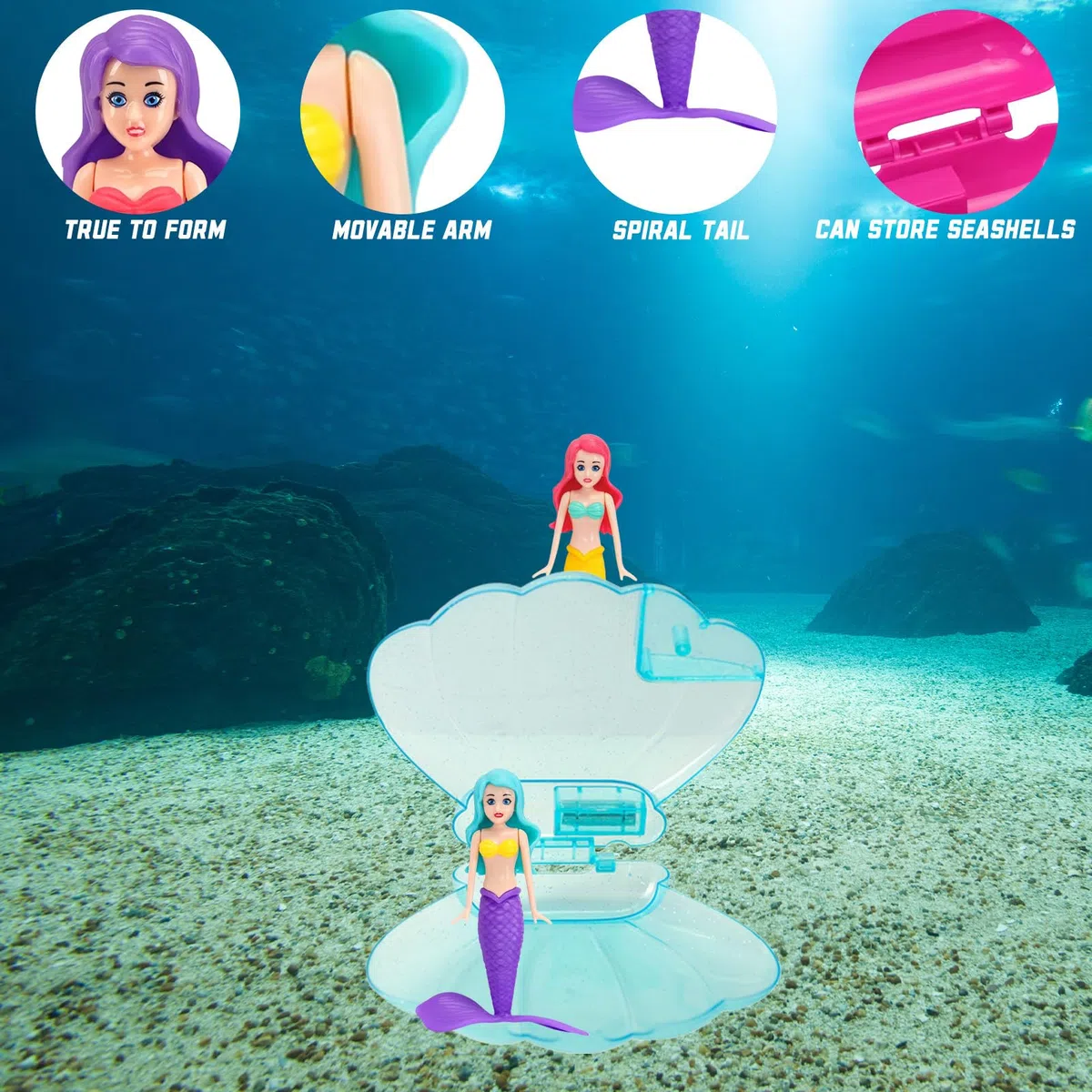 2 Pezzi Sirena Immersione Giocattoli con Conchiglia Blu,Sinkers Sirena per Bambini Piscina Giocattoli,Sirene Bagno Giocattolo Nuoto per Ragazze Gioco Subacqueo Addestramento Giocattoli D'acqua