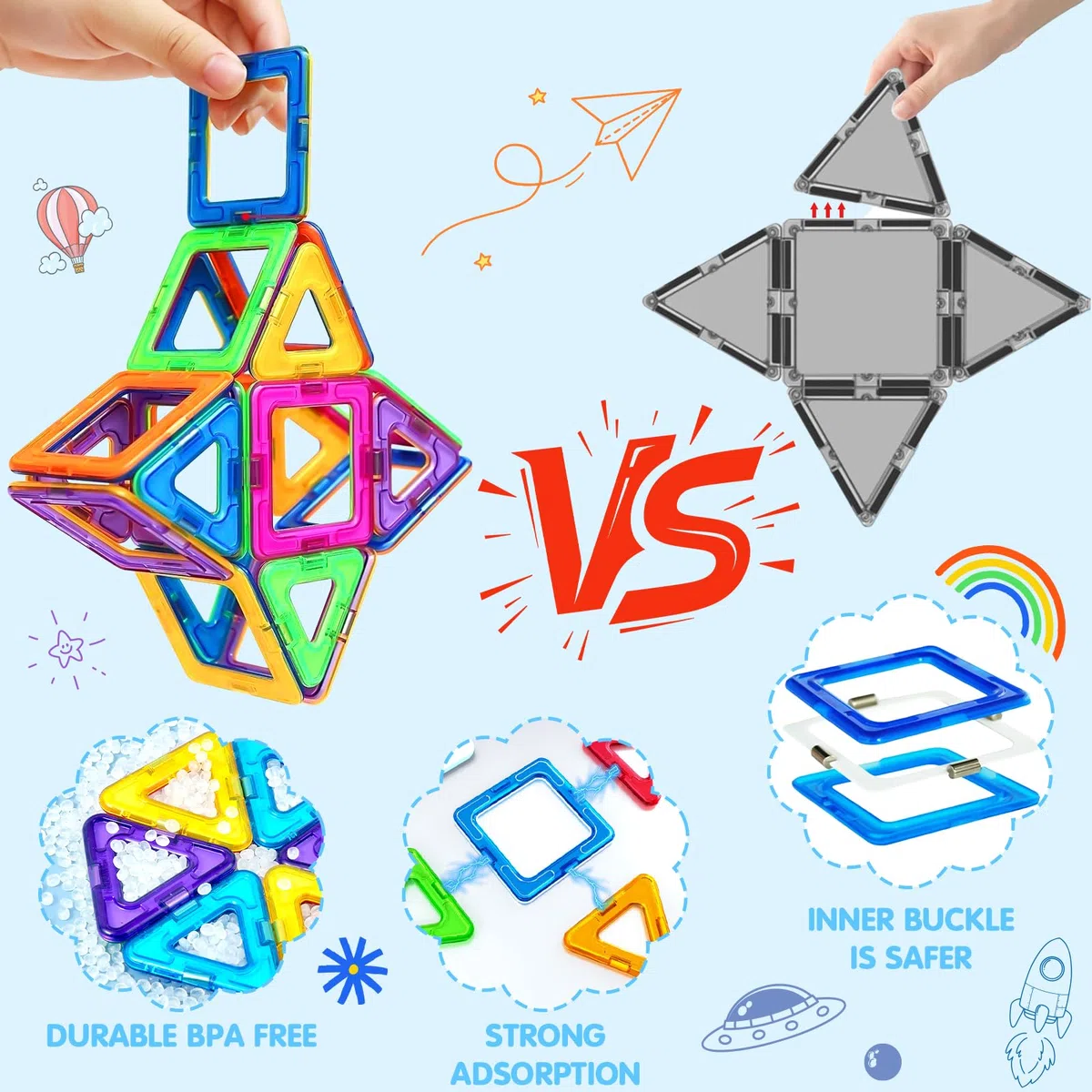 Costruzioni Magnetiche, 66 Pezzi Blocchi Magnetici, Costruzioni Magnetiche per Bambini, Gioco Magnetico Educativo, Giochi Montessori per Ragazzi e Ragazze di 3 4 5 6 7 8 Anni
