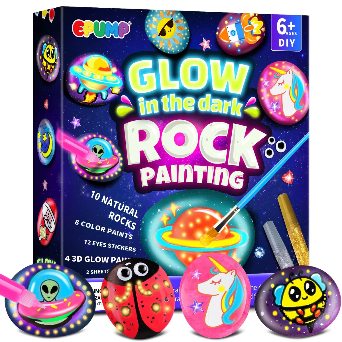 EPUMP Sassi Da Dipingere - Kit di Pittura per Bambini dai 6 ai 12 Anni - Lavoretti Creativi, Regalo di Natale e Compleanno per Ragazzi e Ragazze