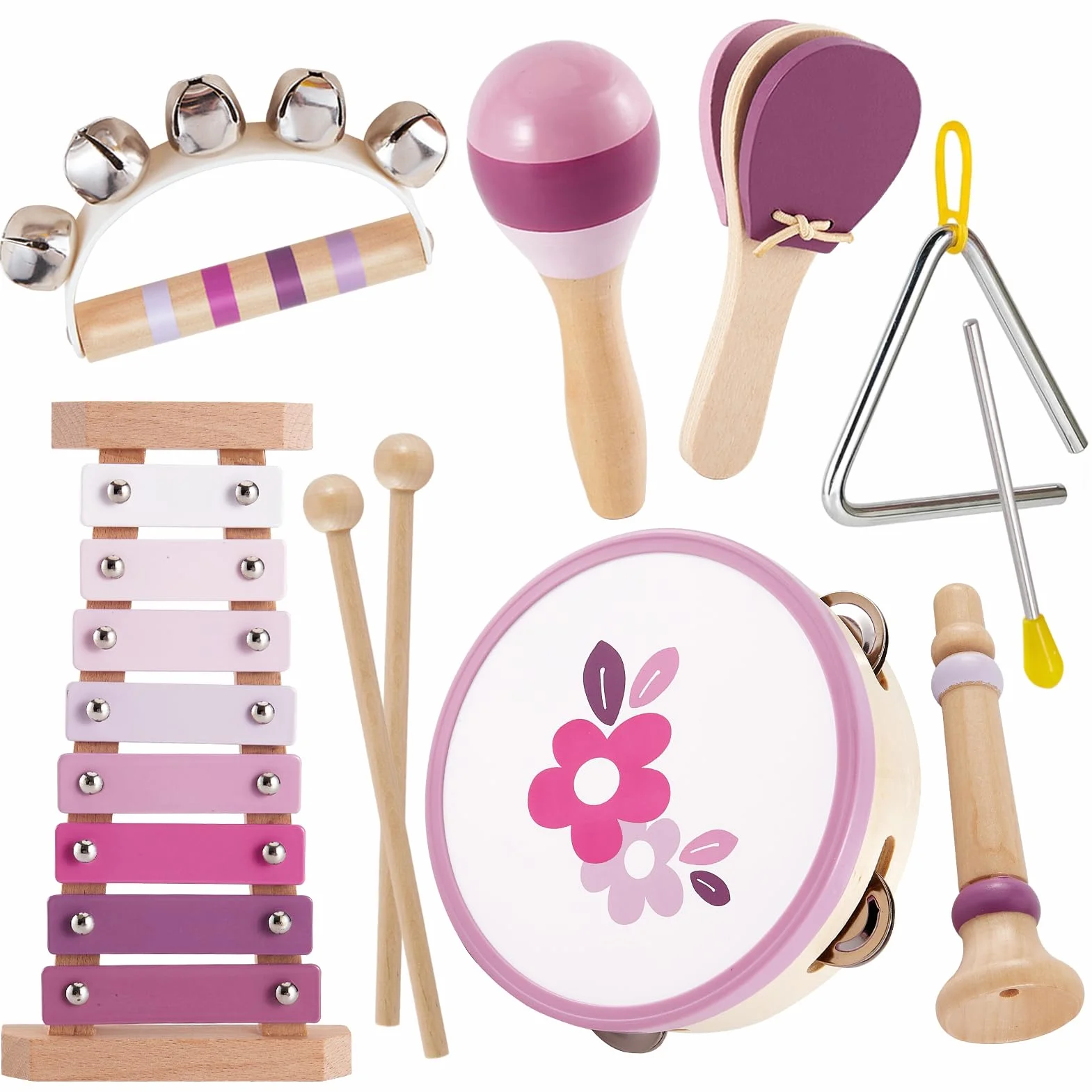 BUYGER Strumenti Musicali per Bambini con Xilofono Tamburi, Giocattolo Musicale Legno, Giochi Montessori 1 + Anno, Regalo per Bebe Bambini Bambina