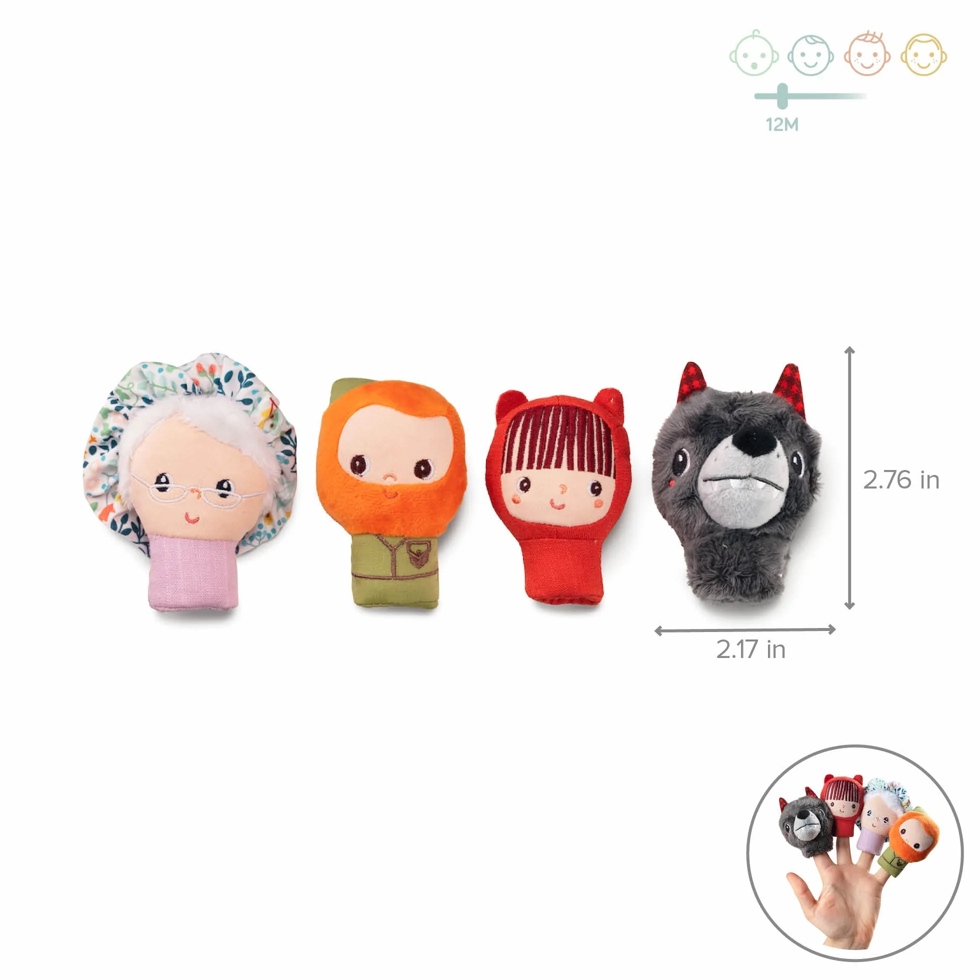 LILLIPUTIENS - Set di marionette da dito Cappuccetto Rosso - 4 personaggi adorabili per inventare storie - Giocattolo educativo - Marionette a mano per bambini - Gioco educativo - Dai 12 mesi - 83405