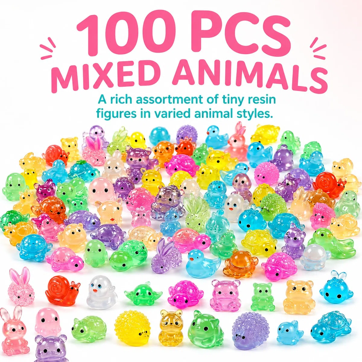 Mini animali luminosi in resina, 100 pezzi, piccoli animali in resina che si illuminano al buio, per giardino delle fate, acquario, casa delle bambole, piante in vaso, micro paesaggio