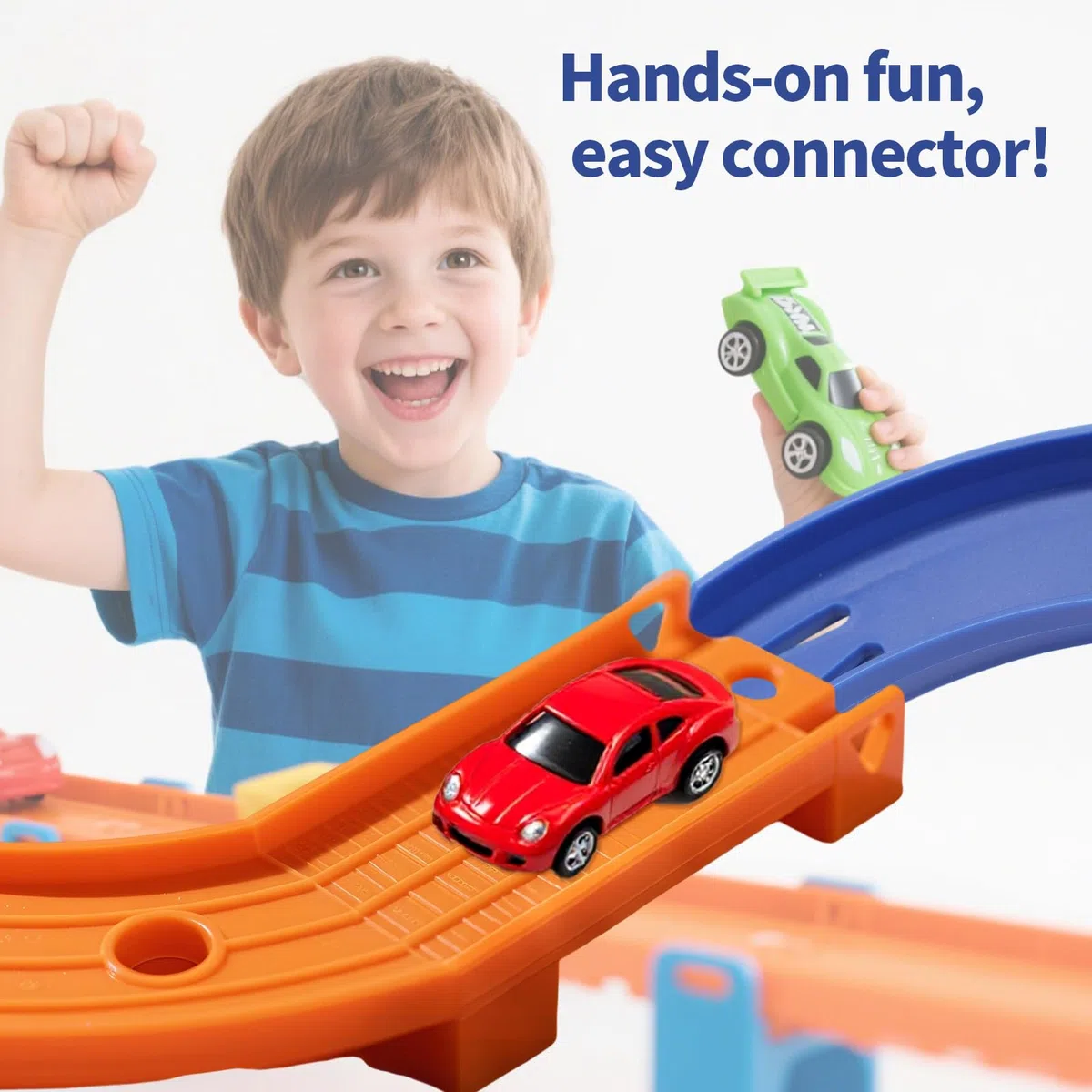 4pz Parti di Pista Girevole per Hot Wheels, 90 Gradi Connettori per Pista da Corsa Curva Auto Giocattolo Componenti Costruzione ABS il Modo da Corsa Compatibili con Hot Wheels (Blu)