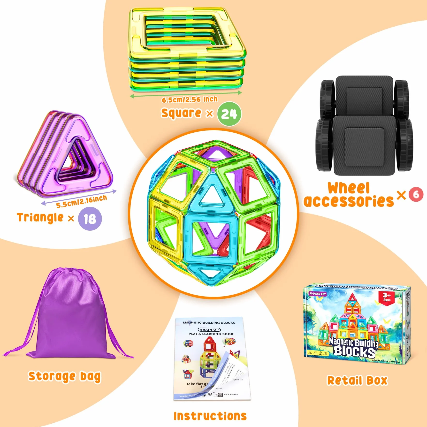 COOLJOYA Costruzioni Magnetiche, Costruzioni Magnetiche per Bambini 3 Anni, Giochi per Bambini Giochi Montessori per Ragazzi e Ragazze di 3 4 5 6 7 8 annii, 50 Pezzi Blocchi Magnetici