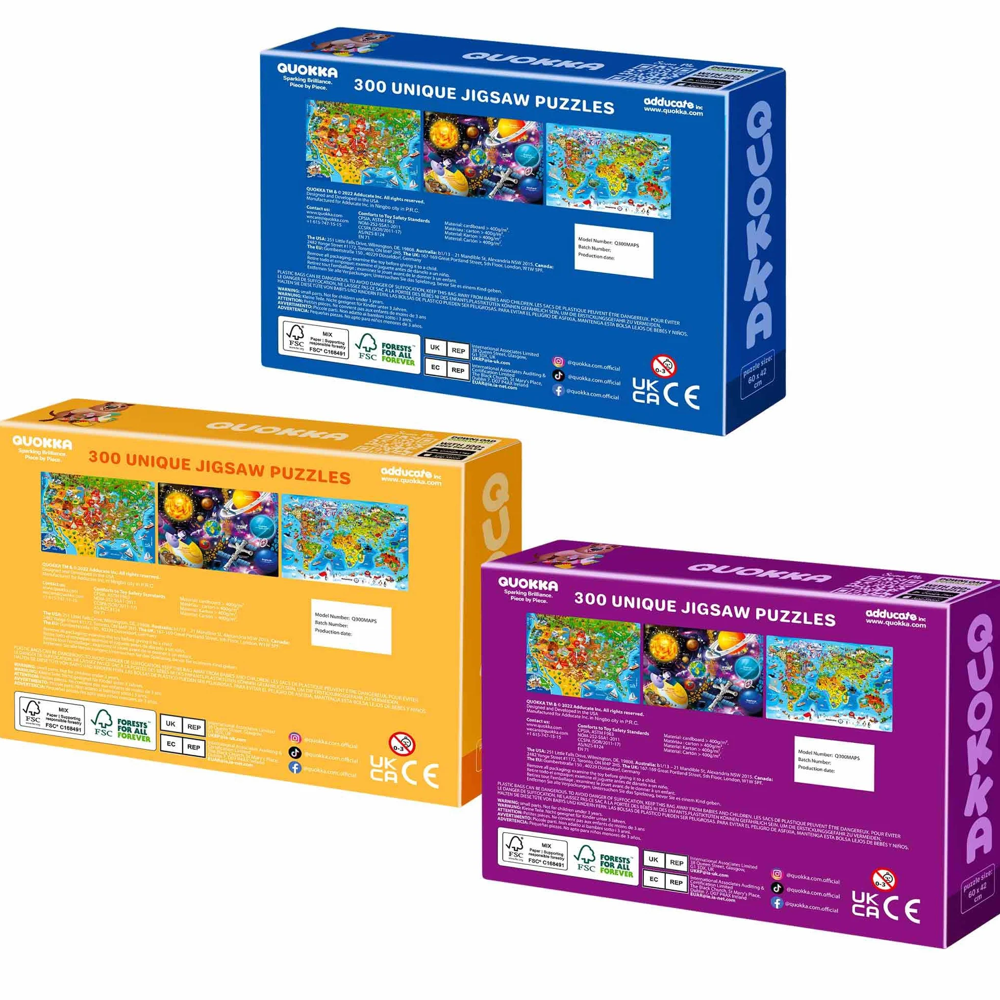 QUOKKA Puzzle 100 Pezzi Bambini 4 5 6 Anni – Set di 3 Puzzle Mappamondo Bambini 6 7 Anni – Gioco Educativo con Spazio Europa e Mappa del Mondo – Giocattolo Regalo per Ragazzi e Ragazze dai 4 ai 9