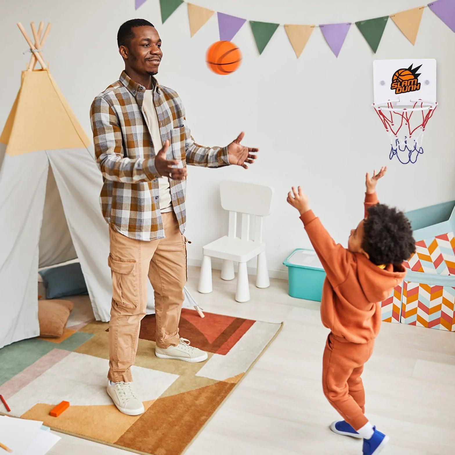 4 Pezzi Mini Canestro Basket Da Camera,Parete Aspirante E Doppio Gancio Canestro Basket Bambini, Adatto Per Giochi Per Bambini Al Coperto e Giochi Da Ufficio, Con Gonfiatore