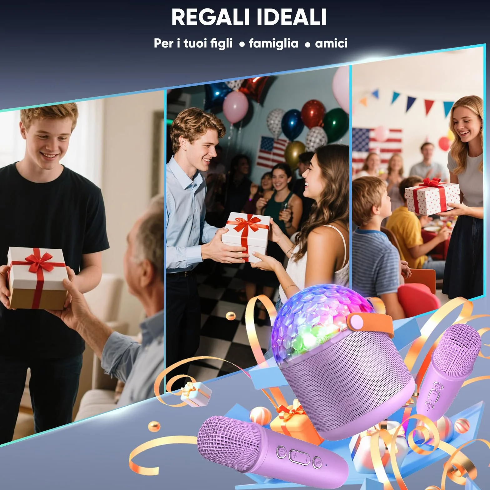 Karaoke per Bambini e Adulti con Luci Discoteca Bluetooth Cassa Microfono Giocattolo Musicale per Feste Regali Natale