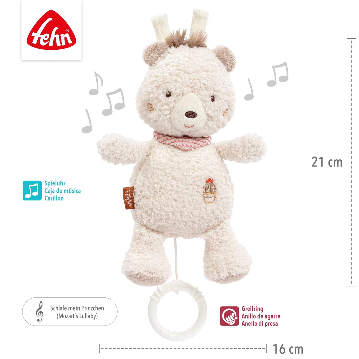 Fehn carillon orso - peluche e aiuto per addormentarsi: Carillon a carica con dolce melodia ninna nanna di Mozart calma in ogni situazione - per neonati e bambini da 0 mesi