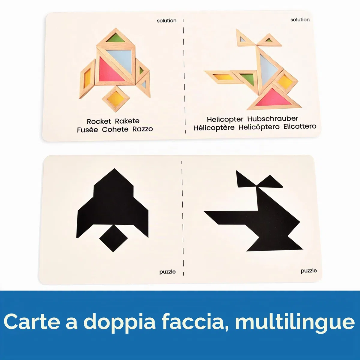 BOHS Tangram Traslucido con Carte Attività Multilingue - Spessore 1 pollice - Blocco Modello Regalo Prescolare - Puzzle da Tavolo Luminoso/Giocattoli con Finestra