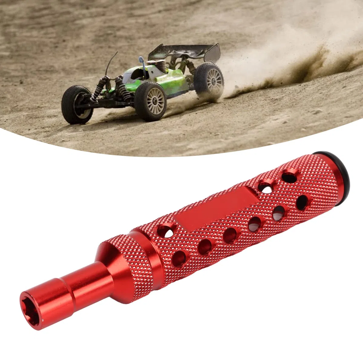 Chiave a bussola esagonale RC in lega di alluminio da 7 mm, strumento per auto RC che fa risparmiare lavoro per dadi M4 su modelli di auto HSP 1/10, cacciavite a (Rossa)