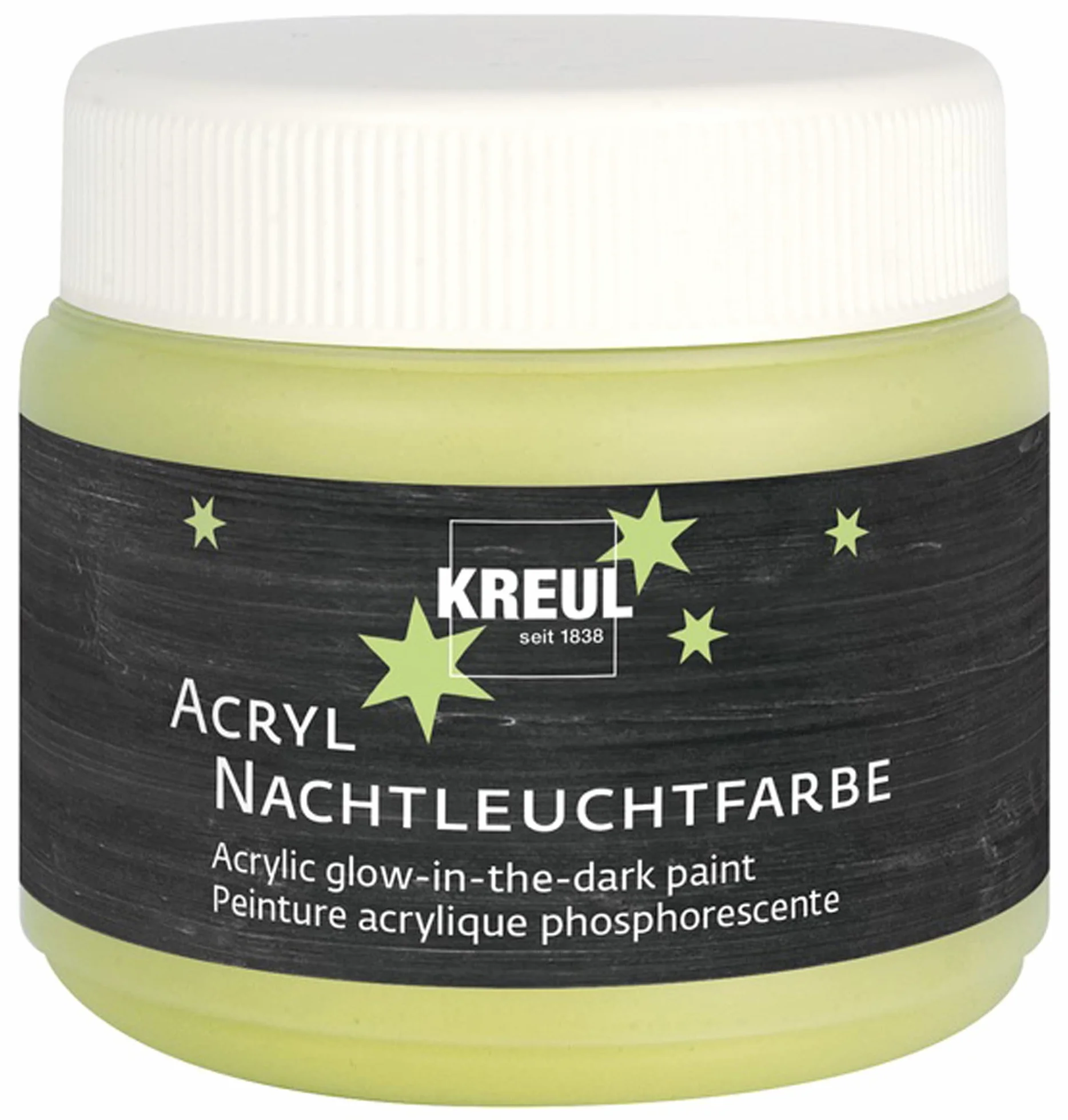 KREUL 74347 - Vernice acrilica fosforescente a base d'acqua 150 ml Per dipingere legno, carta, cartone, polistirolo, pietra, ecc