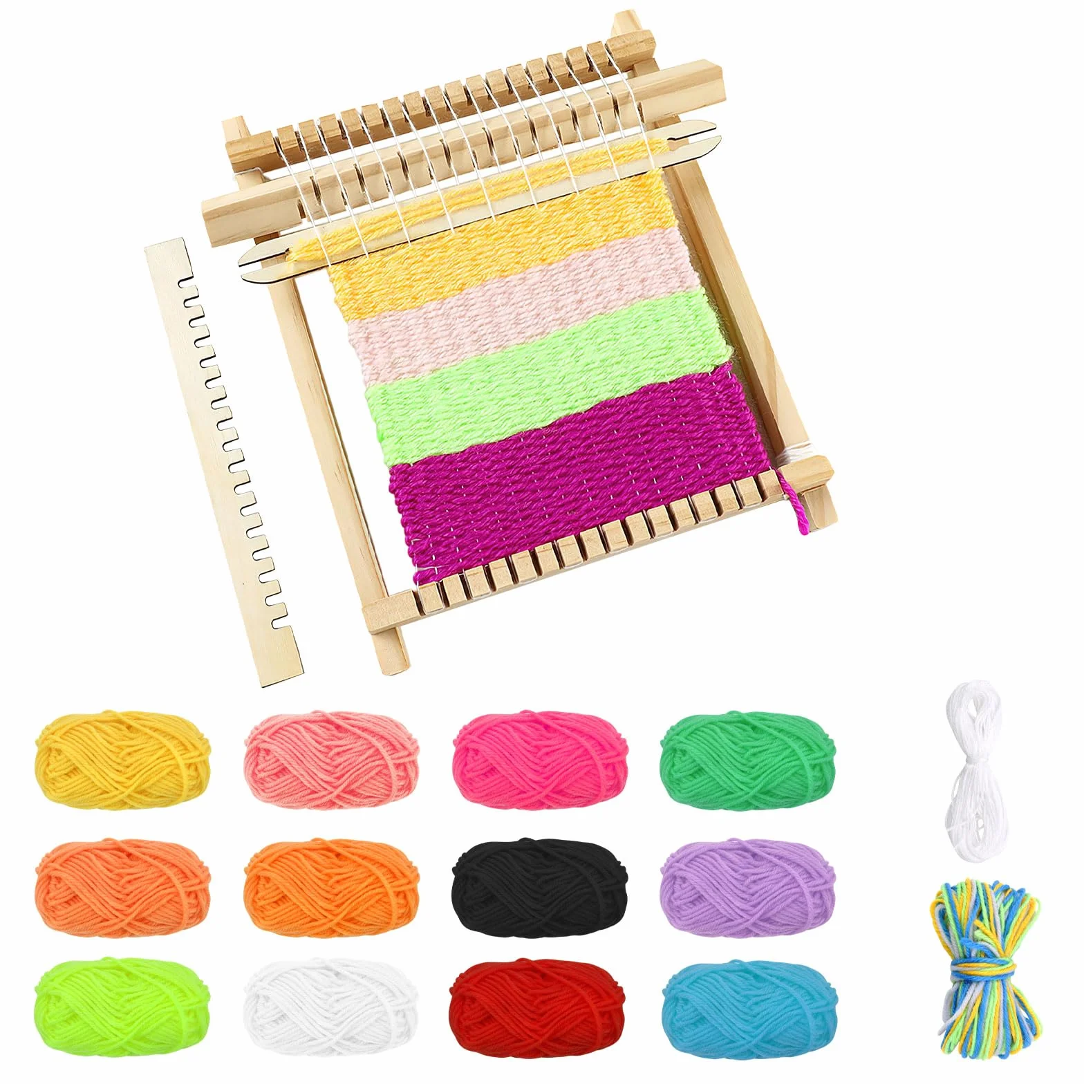 Set di tessiture per bambini, Cornice per bambini con filo e ago per tessitura telaio in legno set di giocattoli per lavori a maglia in legno per principianti Set Telaio per Tessitura per Bambini