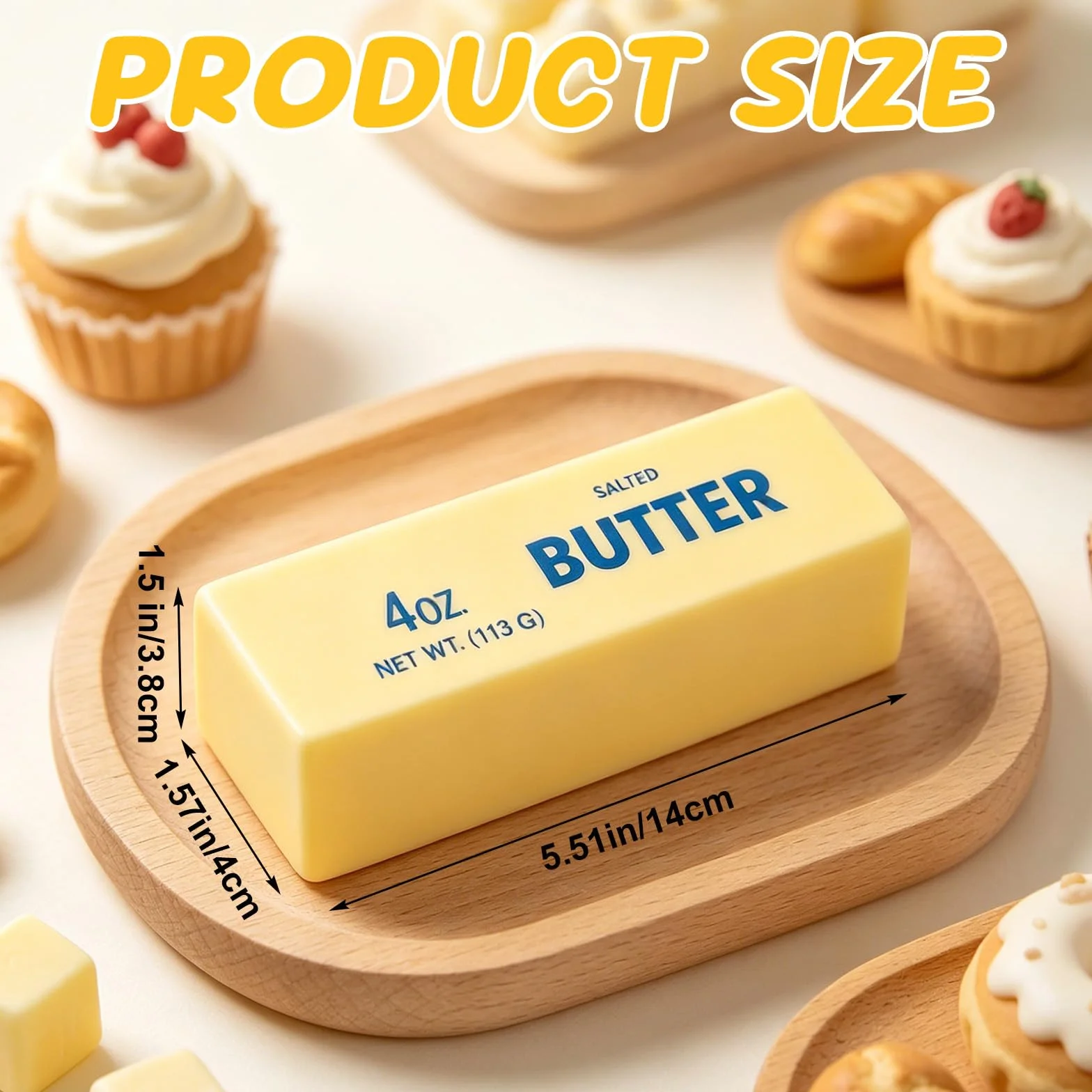 Lyreh 4pz Giocattolo da Spremere di Burro, Bastoncino di Burro Giocattoli a Lenta Crescita in Materiale PU per Ufficio Scuola Calma(Giallo Chiaro)