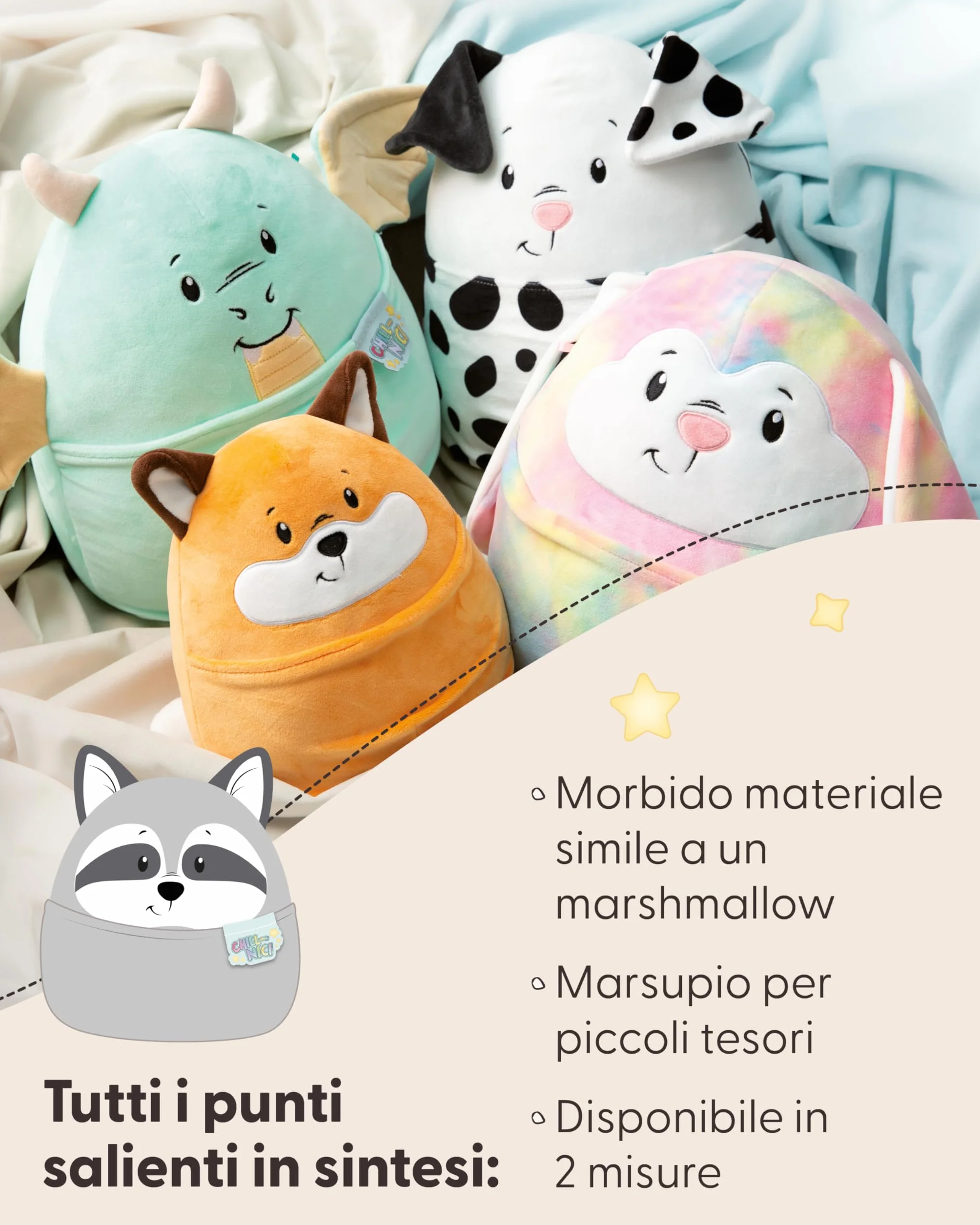 NICI peluche Chill-NICI procione 20cm - Soffice peluche procione con coda per bambine, bambini e neonati, Peluche coccoloso - 49884