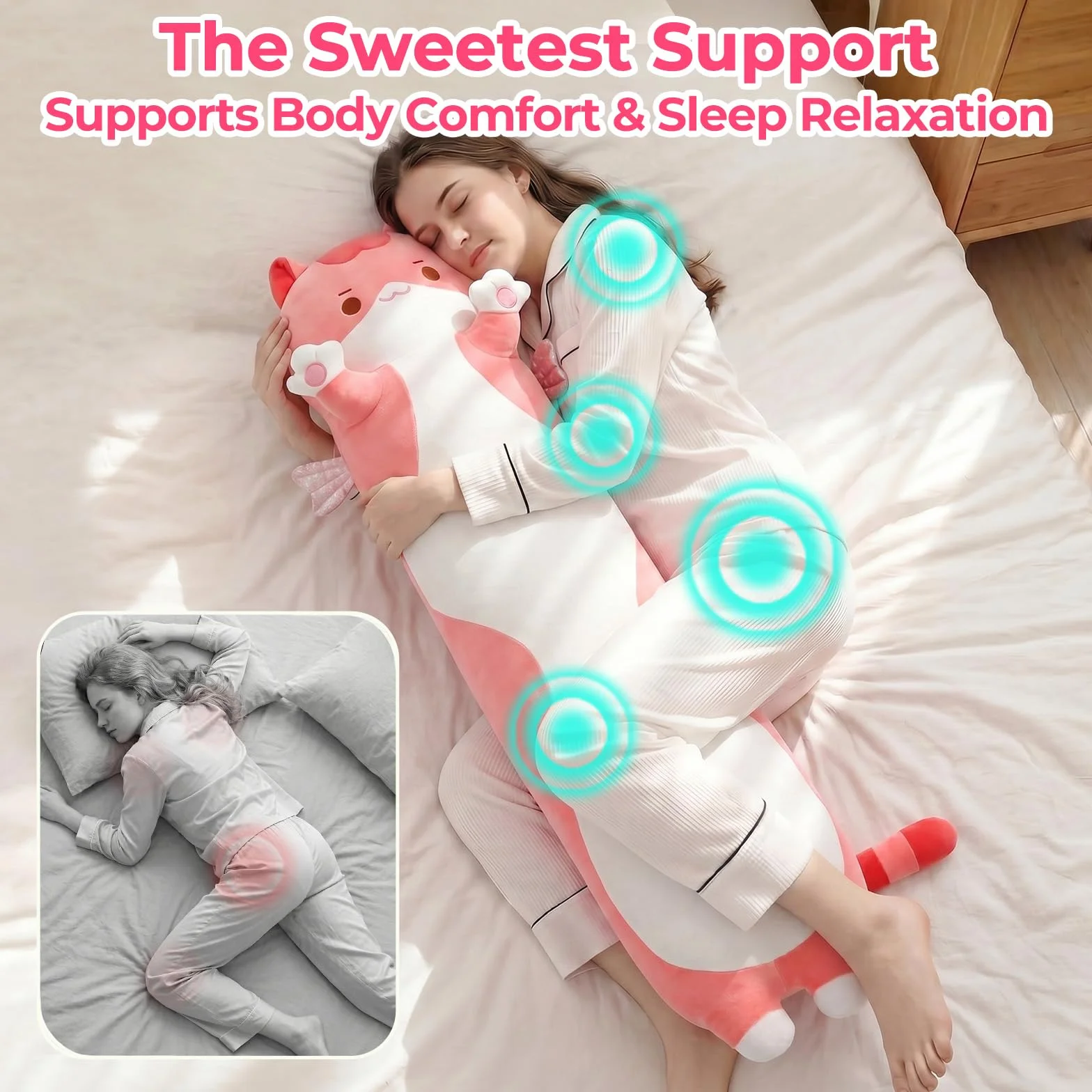 Mewaii Peluche Cuscino Kawaii Lungo Gatto Rosa 50CM per Bambina Cuscino di Peluche Animali Giocattoli Abbraccio Morbido Cuscino Giocattolo Regalo per Ragazza 3 anni in su
