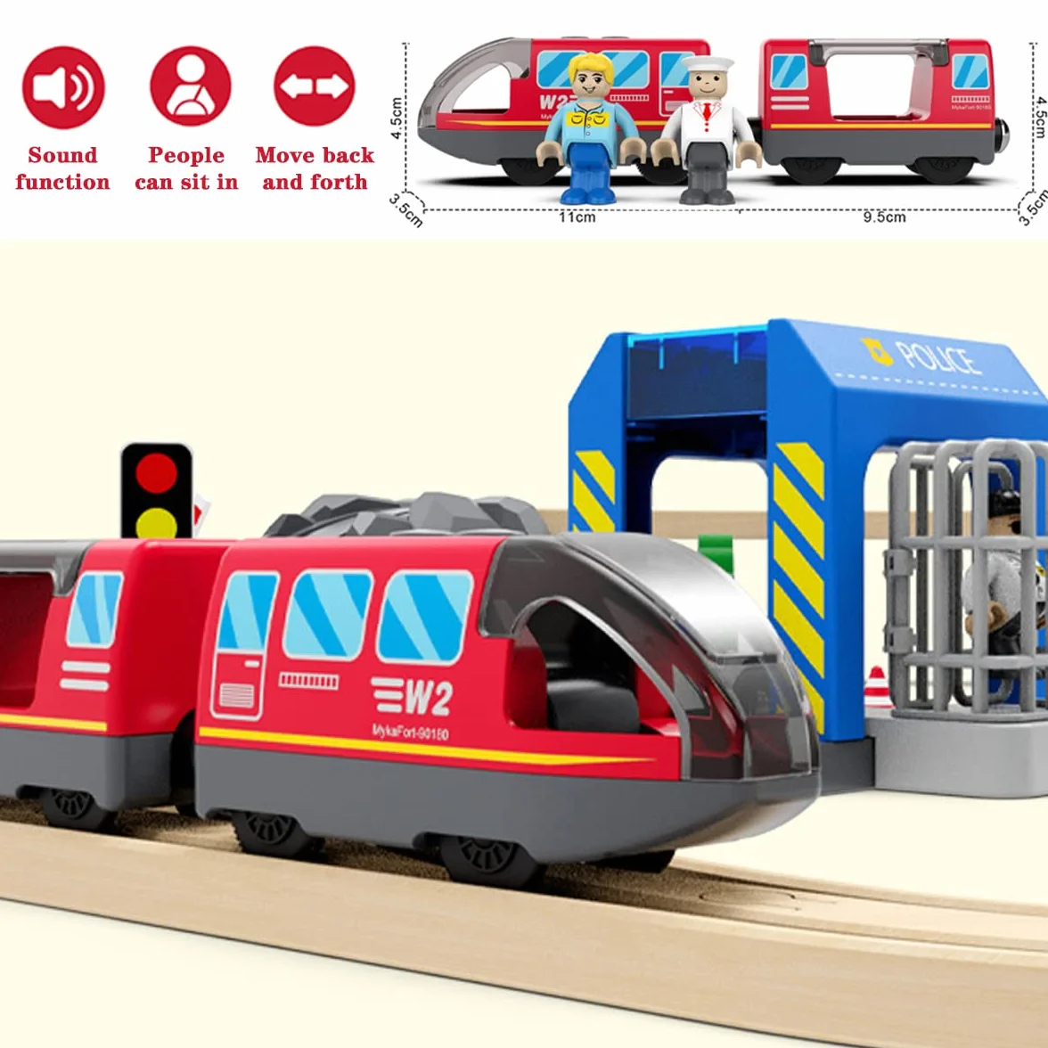 LiRiQi Electric Train Toy, Battery Operated Action Locomotive Train, Toddler Educational Toy Car, Powerful Motor Train Set Compatible with Thomas, Brio, Red