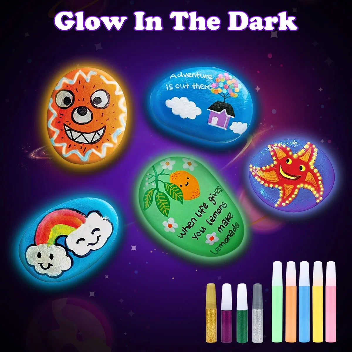 Nakutita Set di Pietre da Dipingere, Set di Pietre Fluorescenti da Dipingere per Bambini dai 5 6 7 8 9 10 Anni Regalo, Pittura Creativa su Pietre, Set di Dipinti su 10 Pietre, 6 Colori Regalo per