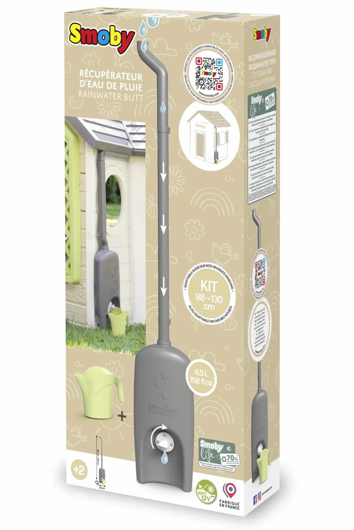 Smoby Life - Raccoglitore d'acqua - Grondaia, serbatoio, rubinetto, annaffiatoio - Trattamento anti UV - Materiale riciclato - Dai 2 anni - Prodotto in Francia