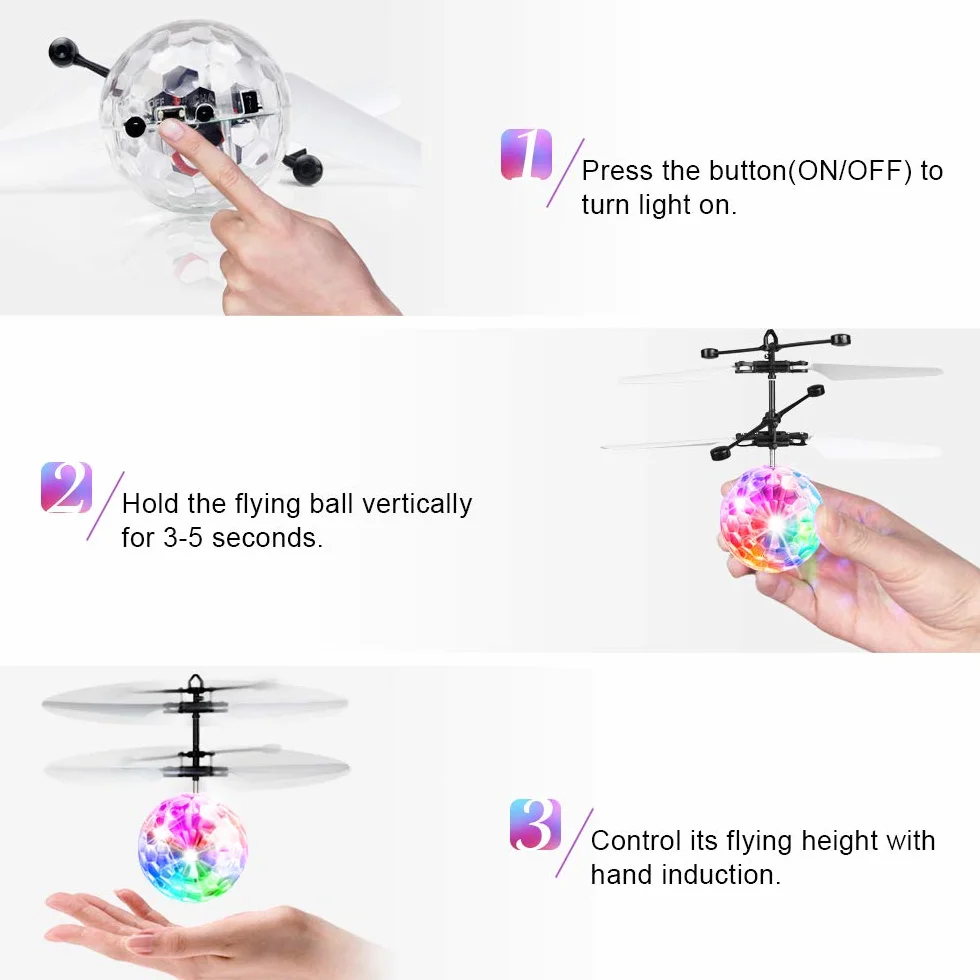 Palla Volante, Palla Volante RC Giocattolo Regalo per Bambini Ragazzi Ragazze 8 9 10 11 12 Anni, Elicottero a Induzione a Infrarossi Drone Aereo Telecomando con Luce LED Giochi Interni Esterni