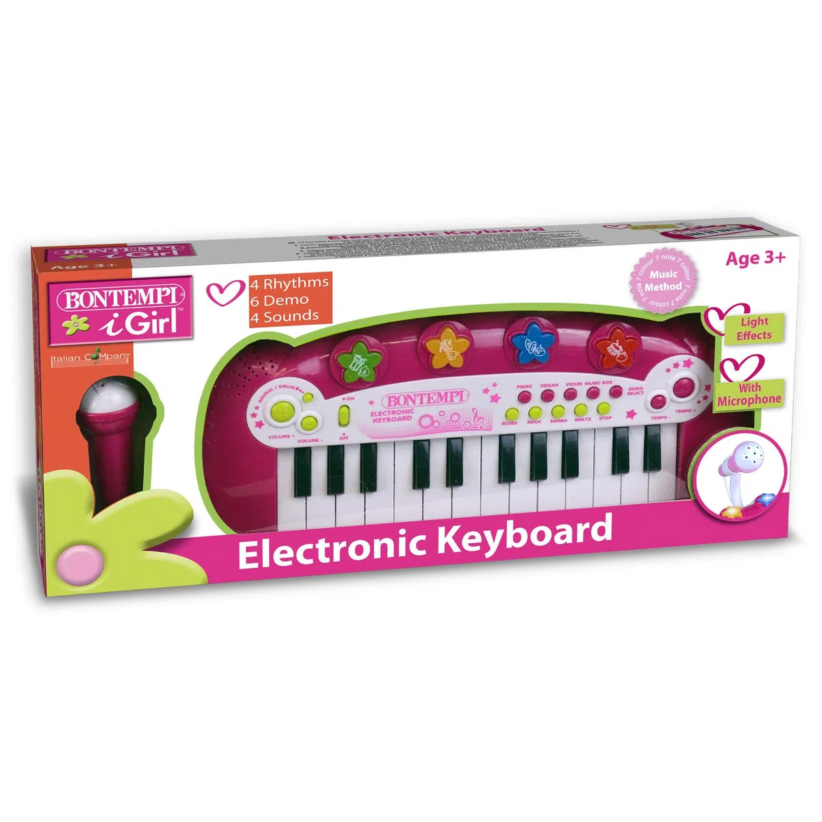 Bontempi | MiniMelody: Tastiera Giocattolo Elettronica a 24 Tasti con Microfono per Piccoli Musicisti, Rosa, 333x222x125 mm