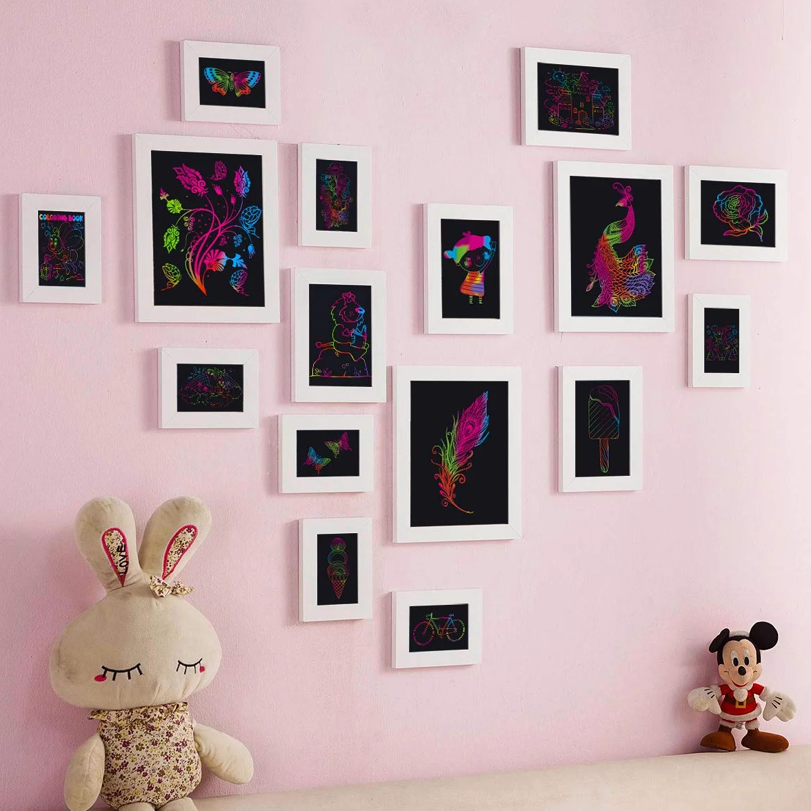 Scratch Art Notes per Bambini, Set di 3 Blocco da Disegno Arcobaleno Scratch Paper con 6 Penne Stilografiche In Legno e 4 Righelli Da Disegno per Disegni, Giochi e Scrittura
