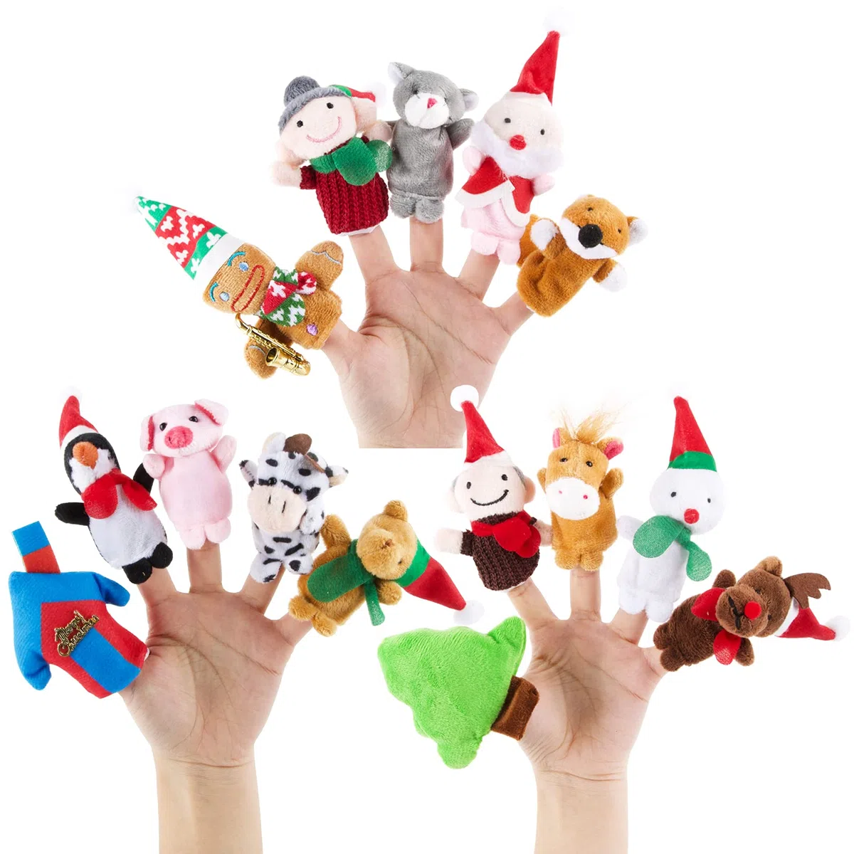 15pz Pupazzetti Natalizi Marionette da Dita Burattini da Mano Pupazzo di Neve Pan Zenzero Giocattoli Animaletti Peluche Piccoli Regalo per Natale Compleanno Party