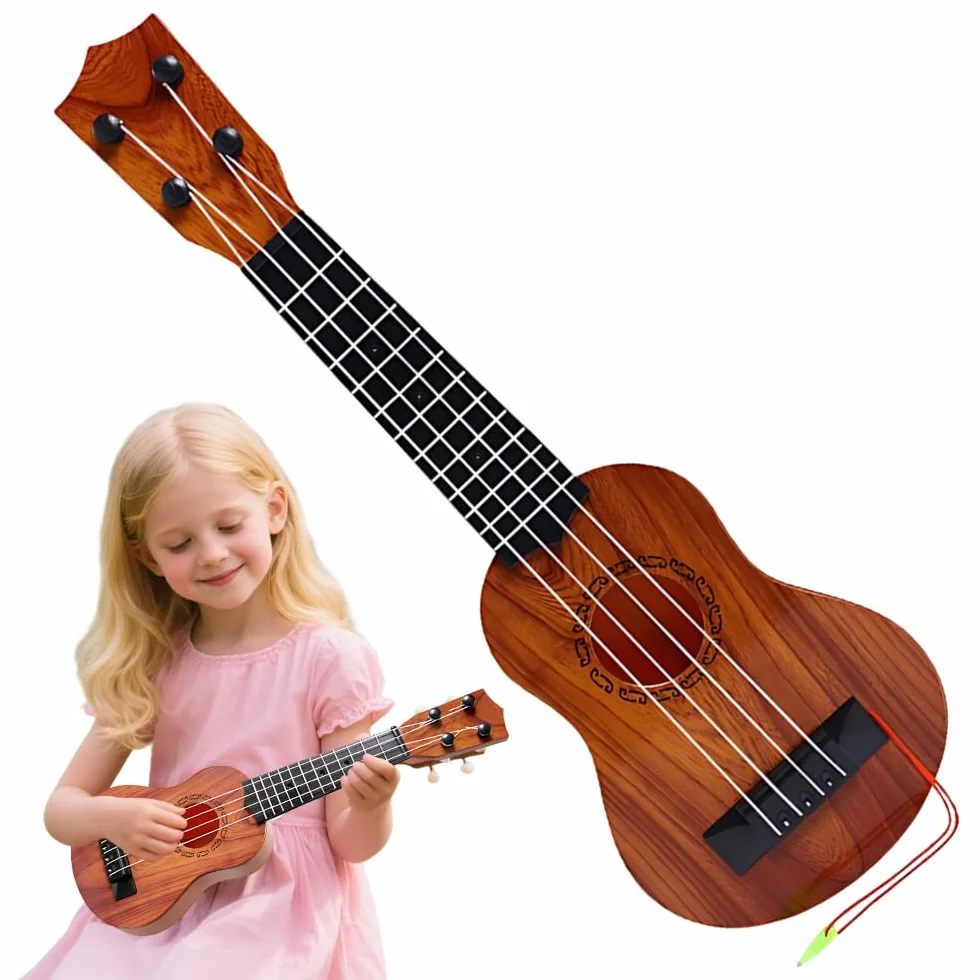 Chitarra per Bambini, 38cm Ukulele Bambini con 4 Corde Regolabili, Chitarra Giocattolo per Bambino Piccoli e Principianti