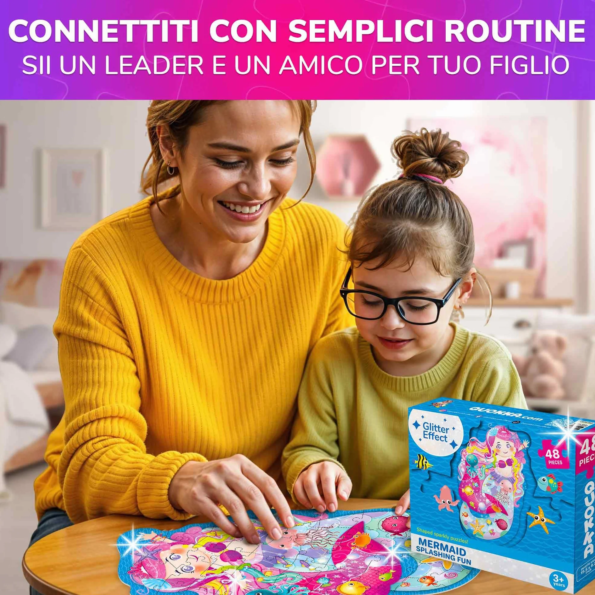 QUOKKA Shimmer Puzzle per Bambini Dai 4 ai 6 Anni - Puzzle a Forma di 48 pezzi - Confezione da 4: Principessa, Sirena, Farfalla e Unicorno - Giocattolo Bambini