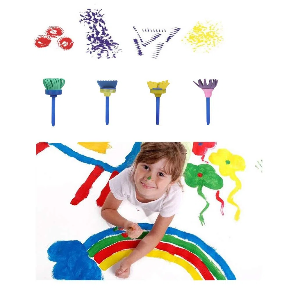 Kit di Pittura per Bambini,57 Pezzi Early Learning Kids Set di Pittura tra Cui spugnetta, Pennello per Fiori, Set di pennelli, Grembiule Impermeabile a Manica Lunga e 26 Lettere, Borsa di stoccaggio