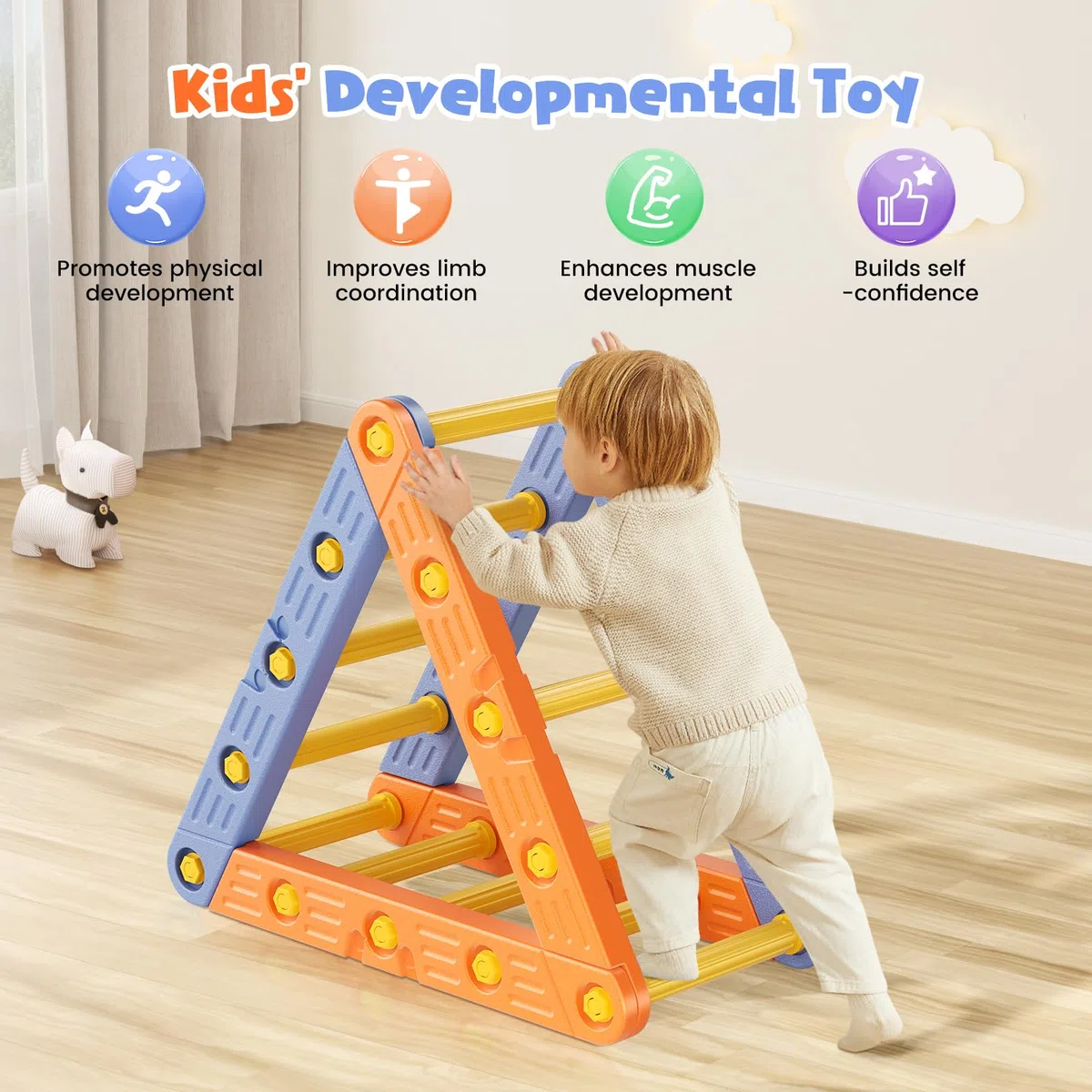 Telaio da arrampicata per i più piccoli,Telaio da arrampicata in plastica,Telaio da arrampicata triangolare,Palestre della giungla indoor per i più piccoli