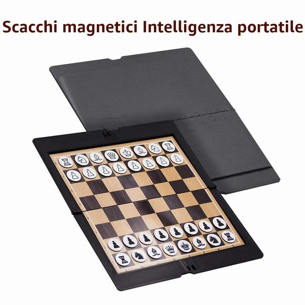 MIAOQI - Set di scacchi magnetici pieghevoli, mini tascabile, portatile, tradizionale, divertente, magnetico, pieghevole, per viaggi, scuola