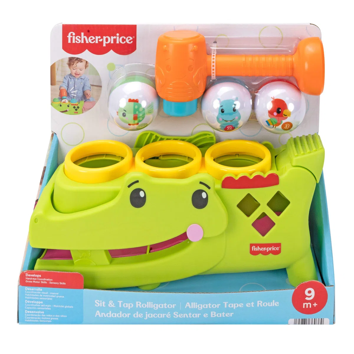 Fisher-Price - Coccodrillo Baby Giocoliere, Giocattolo evolutivo con martelletto e 3 Palline per Lo Sviluppo della motricità e Le Prime Fasi del Gattonamento, 9+ Mesi, JLB94