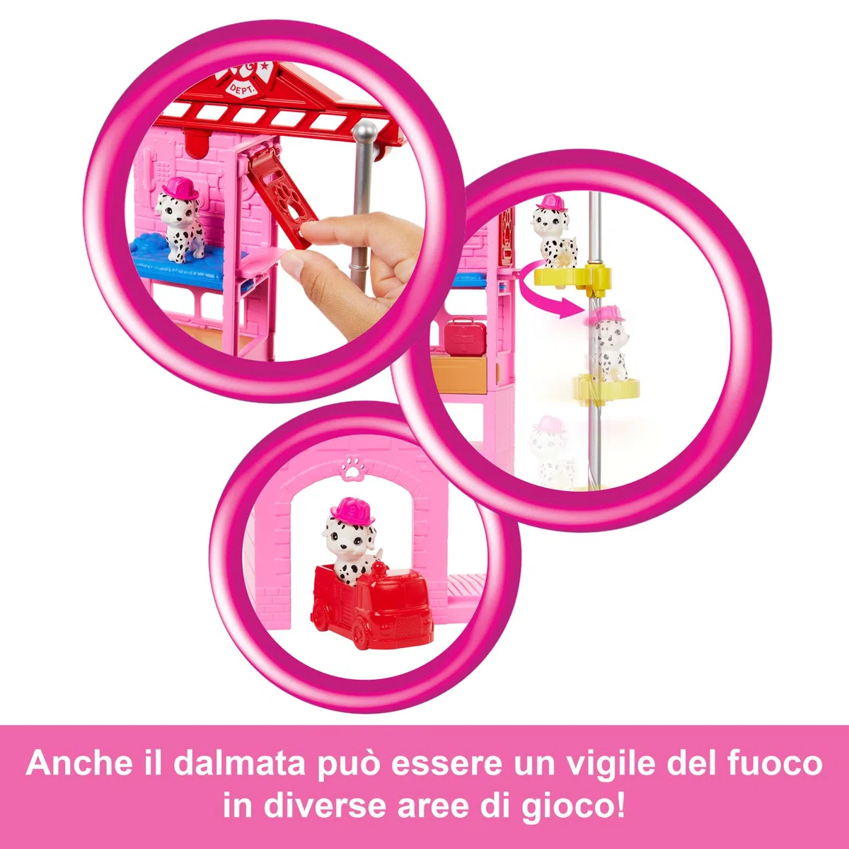 Barbie Carriere - Vigilessa del Fuoco, playset con bambola e caserma dei pompieri, include 2 cuccioli con effetto cambia colore, un albero e 10 accessori, giocattolo per bambini, 3+ anni, HRG55