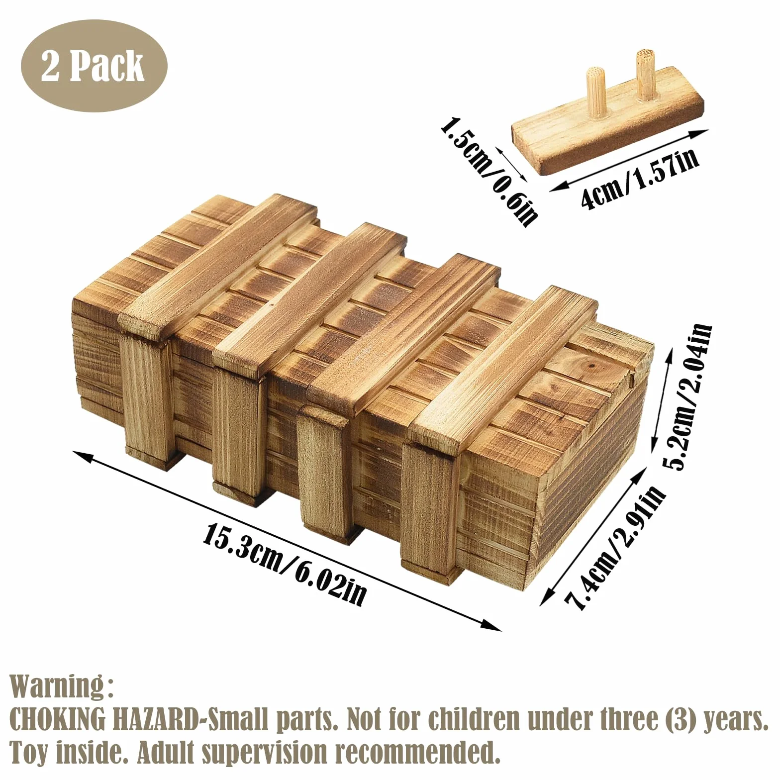 Confezione da 2 piccole scatole puzzle in legno con scomparti, compiti di pensiero per adulti, mini cassettiera per soldi, gioielli, giocattoli IQ per bambini, 15 cm x 8 cm x 5 cm