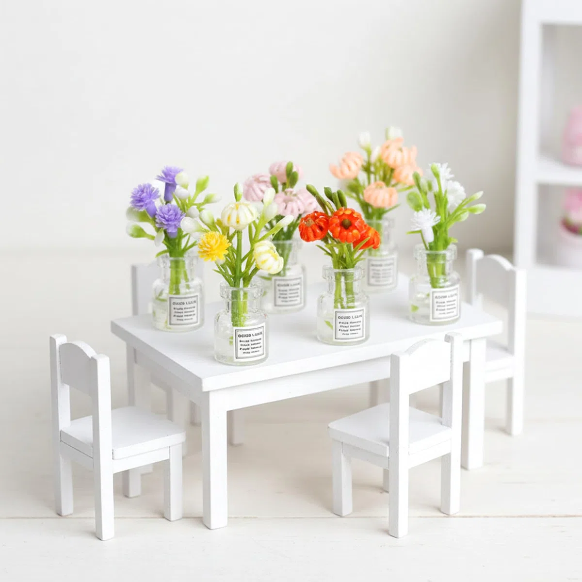 Ptwola 10 fiori in miniatura, pianta per casa delle bambole in vaso, realistico, vaso di vetro floreale, decorazione per la casa, piccole composizioni di piante, decorazione per case piccole, micro